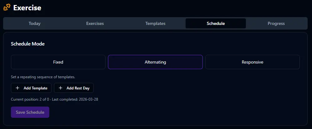 Alternating schedule mode — repeating sequence of templates