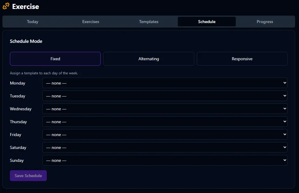 Fixed schedule mode — assign templates to days of the week