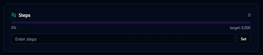 BitHustle dashboard steps card before entry — empty field ready for today's count
